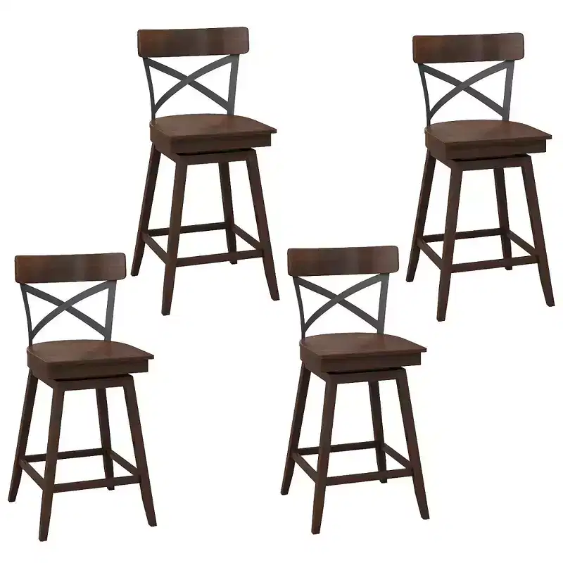 Costway Set of 4 Wooden Swivel Bar Stools Counter Height Kitchen Chairs w/ Back Brown