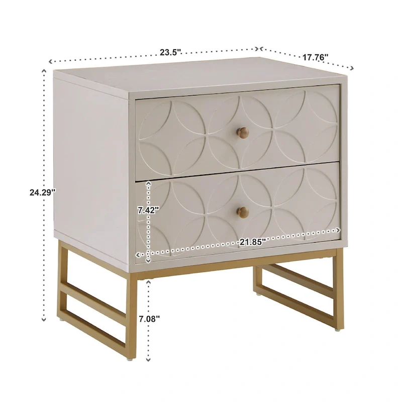 Arched Diamond 2- Drawer Gold Metal End Table