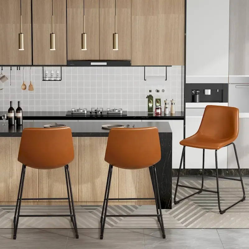 Homall Barstools PU Leather Counter Bar Stool With Back and Footrest Set of 2, Brown