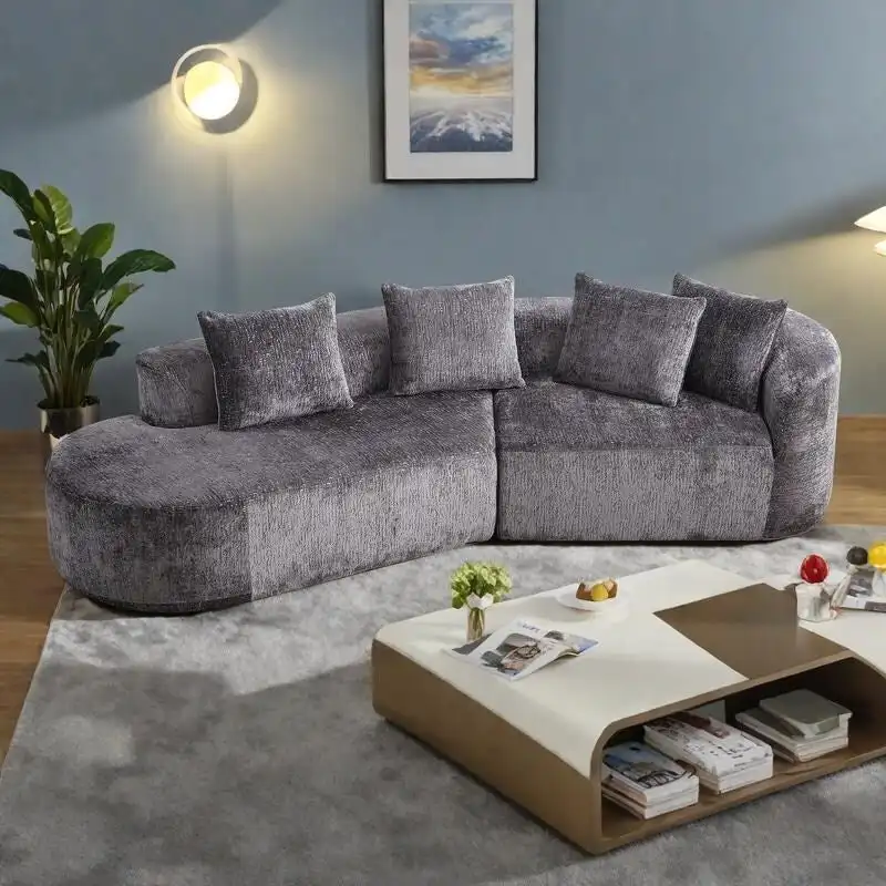 114 Chenille Cloud Sectional Sofa with Extra Deep Seating, and 4 Throw Pillows & No-Assembly Design