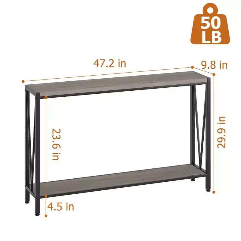 2-Tier Narrow Console Sofa Side Table, Premium Entryway Furniture, 42.9 x 9.8 x 29.9 (Gray )