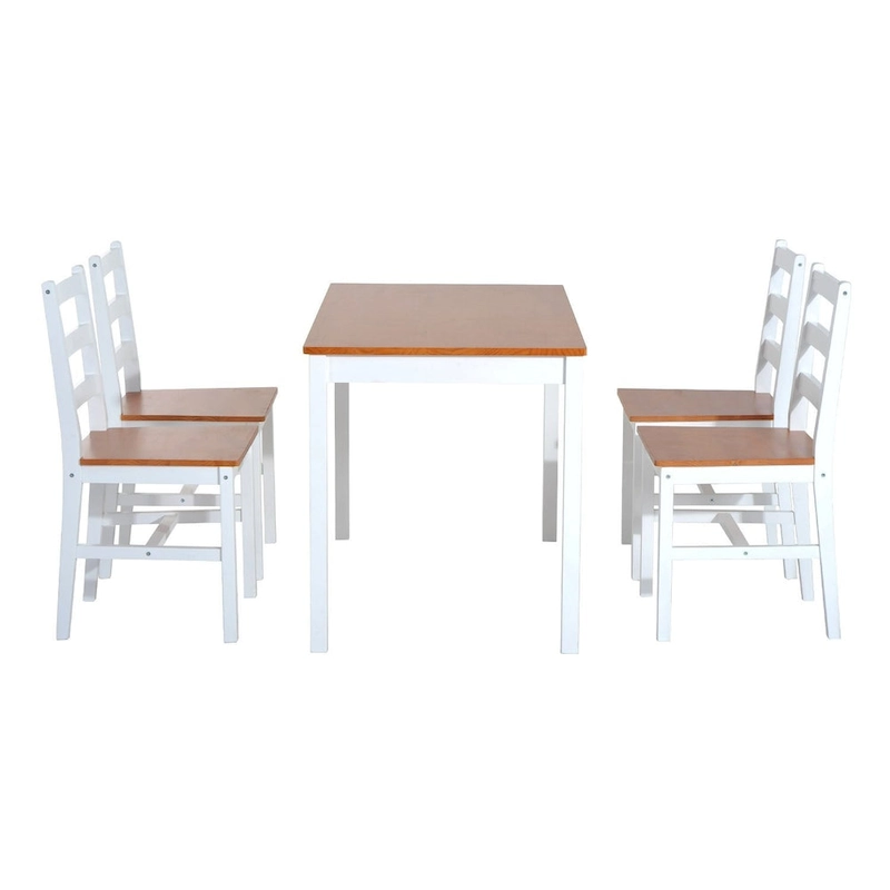Five Piece Solid Pine Wood Table and High Back Chair Dining Set