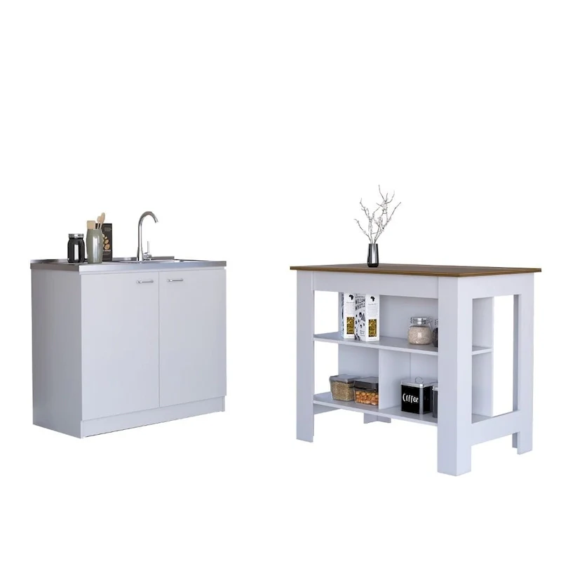 2-Piece Kitchen Set with Kitchen Island and Utility Sink Cabinet