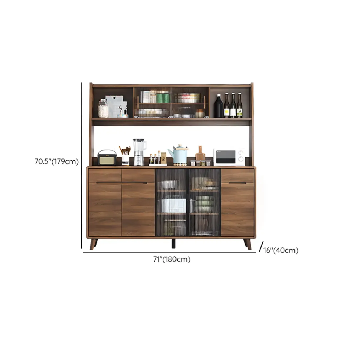Kitchen Brown Wooden Hutch Top Sideboards with Pegboard Back