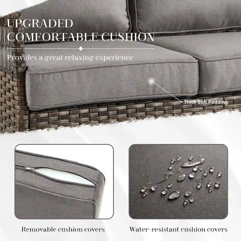 High Back Sofa and 2 Chairs, 2 Ottomans Coffee Table - Brown