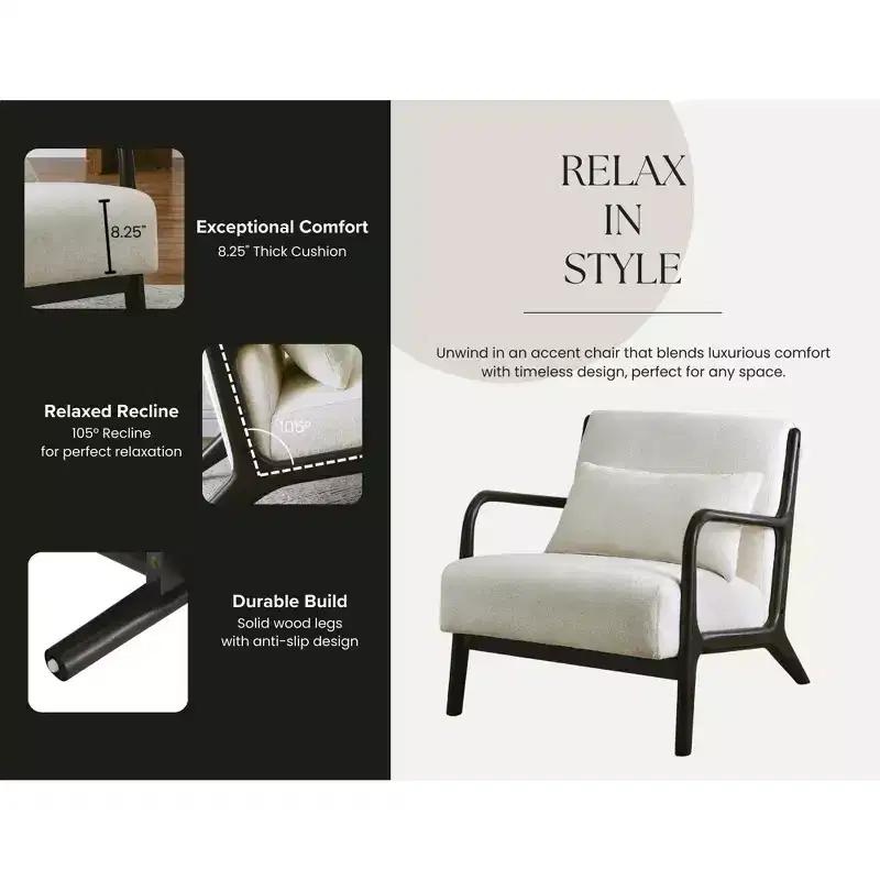 Roundhill Furniture Eterna Mid-Century Modern Style Accent Chair with Removable Lumbar Pillow