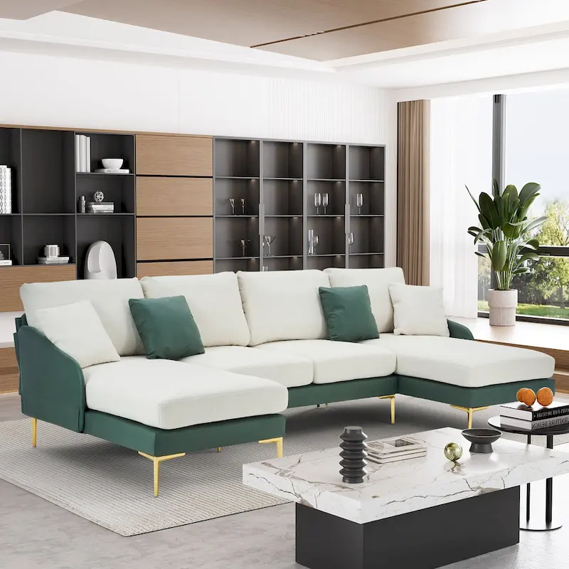 Ouyessir U-Shape Sectional Sofa 4-Seat Couch with Double Chaise Lounge
