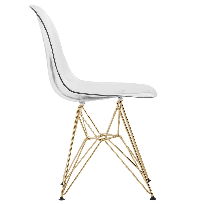 Cresco Plastic Dining Side Chair with Eiffel Base in Gold Set of 2 by LeisureMod