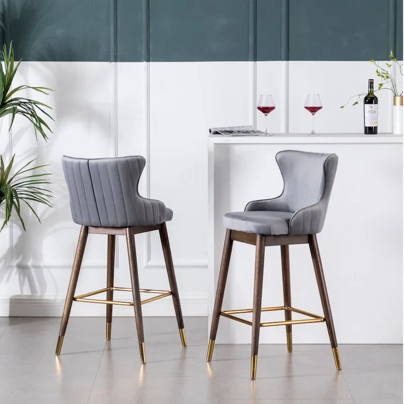 Roundhill Furniture Leland Fabric Upholstered Wingback Bar Stools (Set of 2)