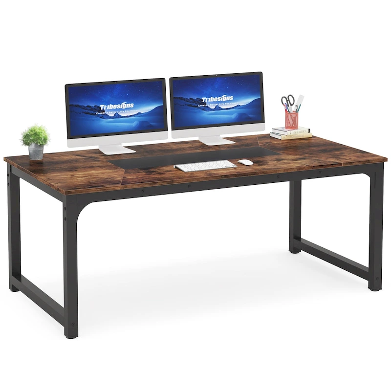 70.87 Large Computer Office Desk, Conference Table Rustic Brown