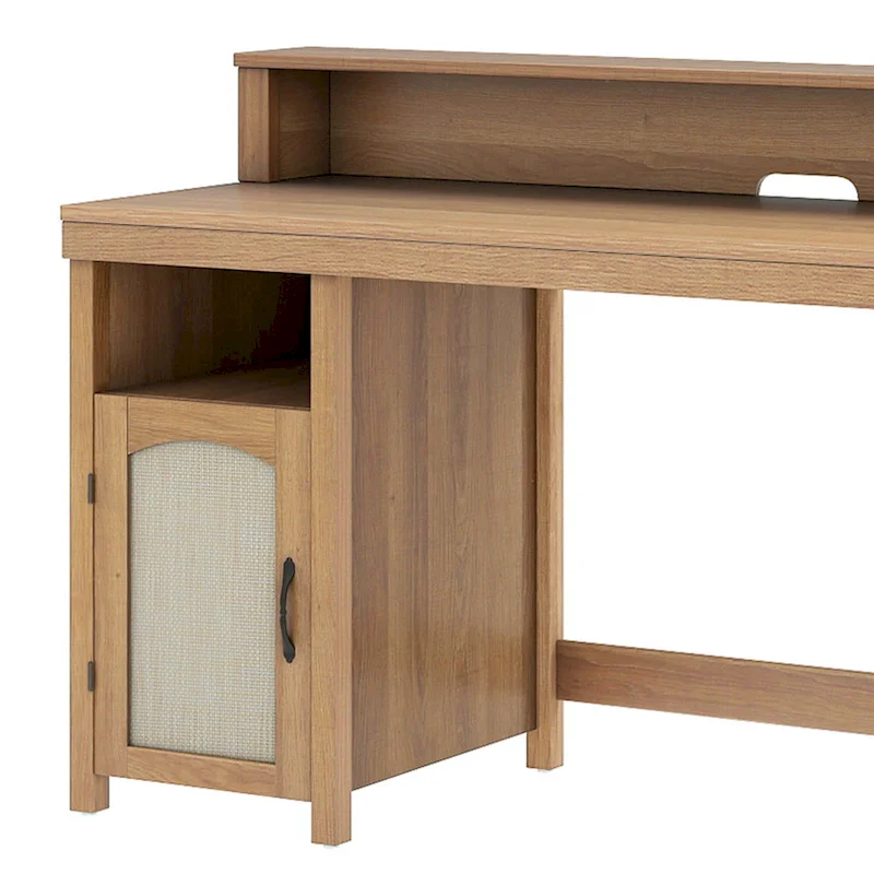 Farmhouse Wood Office Desk with Drawer and LED Strip & Power Outlets