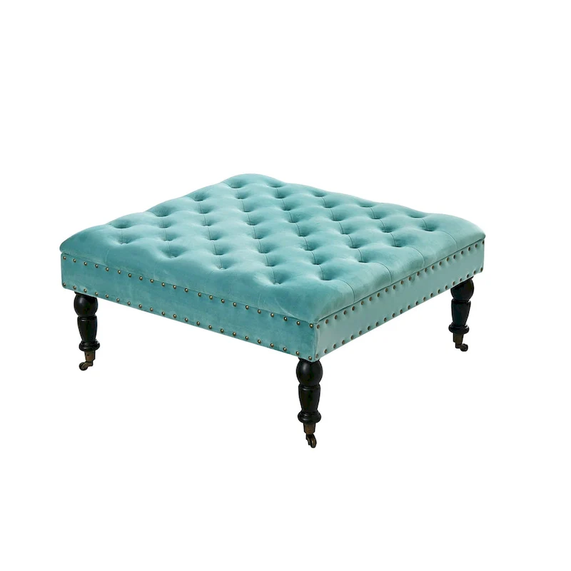 Button-Tufted Round Ottoman – 33 x 33 x 18 Inch