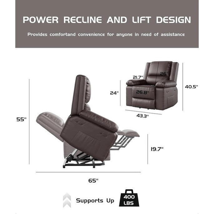 Leather Power Lift Recliner with Heat & Massage