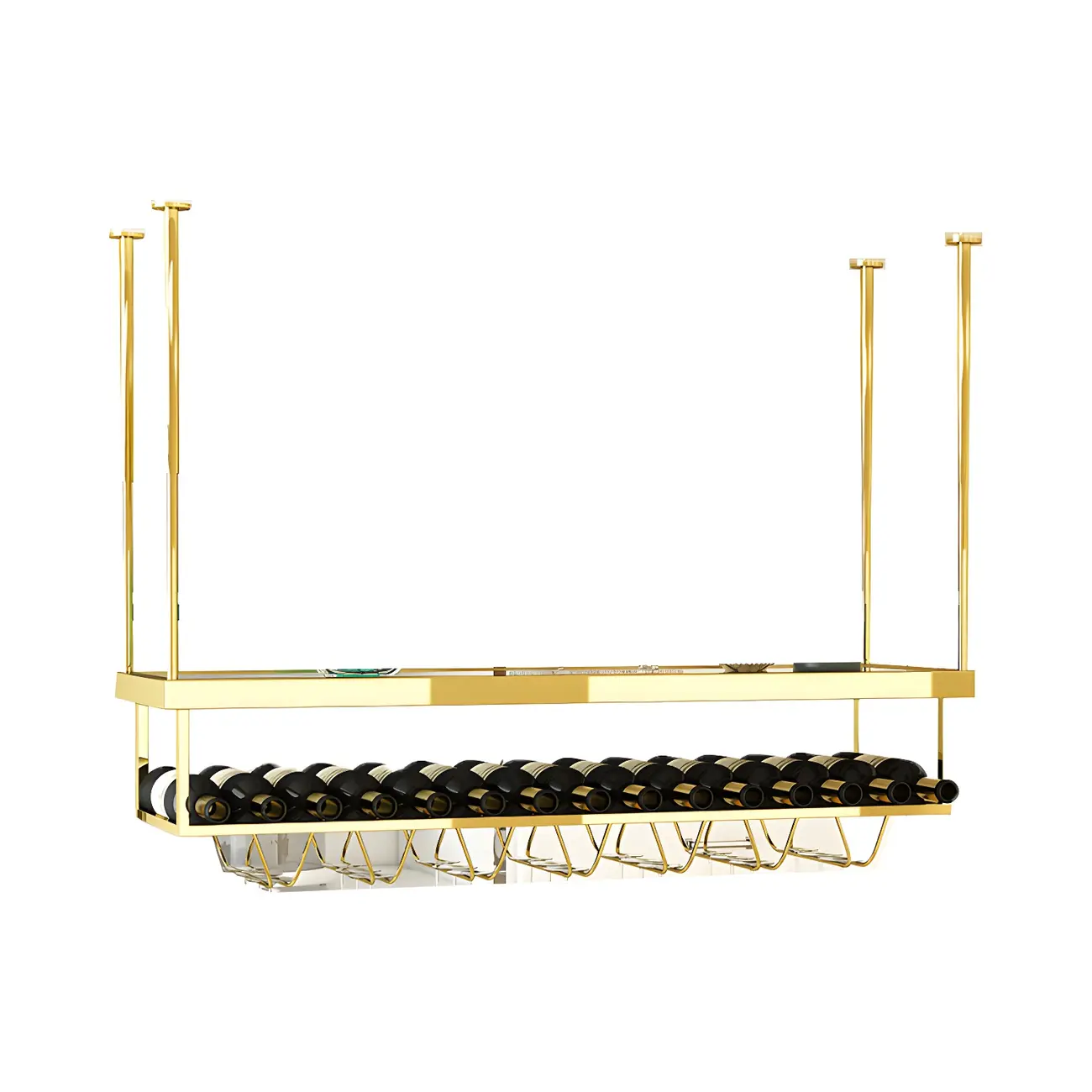 Modern Metal Hanging Wine Rack with Glass Holder