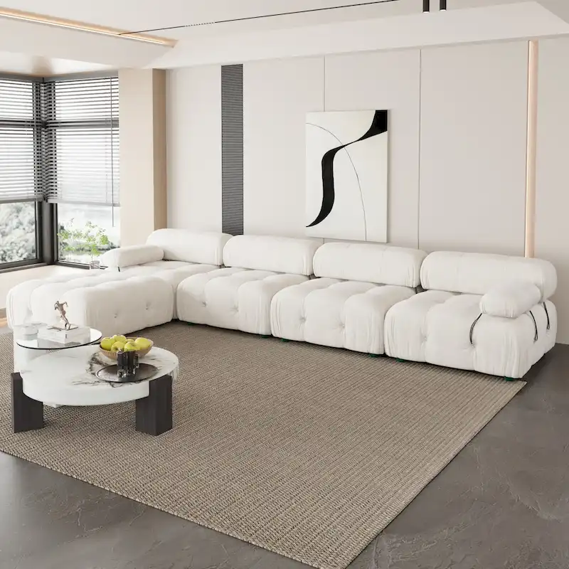 L-Shaped Velvet Sectional Sofa with Ottoman