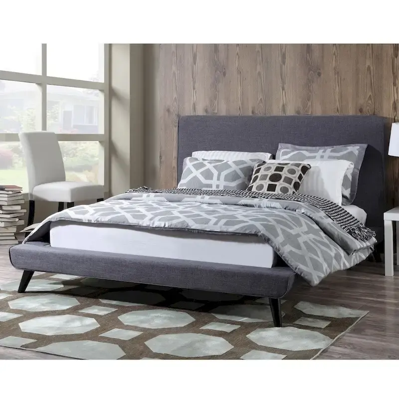 Mid-century Modern Grey Linen Bed