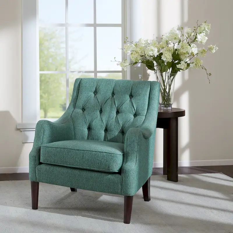 Button Tufted Accent Chair, Transitional, Removable Cushion, Wood Legs, 29.25"W, 300 lbs, 6 Colors