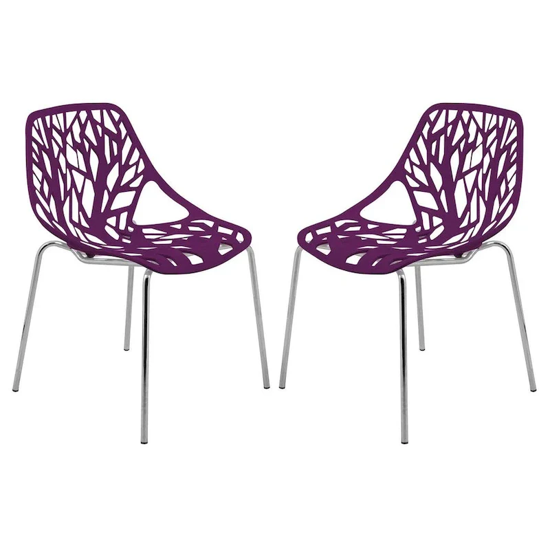 Asbury Stackable Dining Chair with Chrome Legs (Set of 2) Modern Cut-Out Design Backrest Side Chair