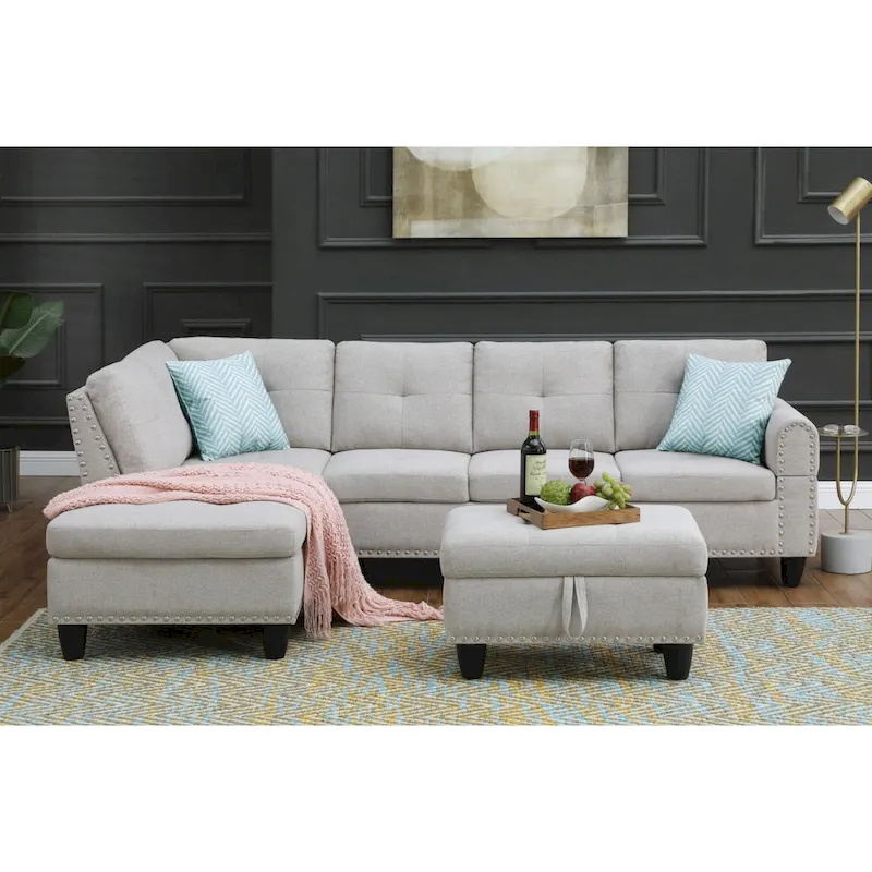 Alger 98 Wide Left Hand Facing Sofa & Chaise with Ottoman