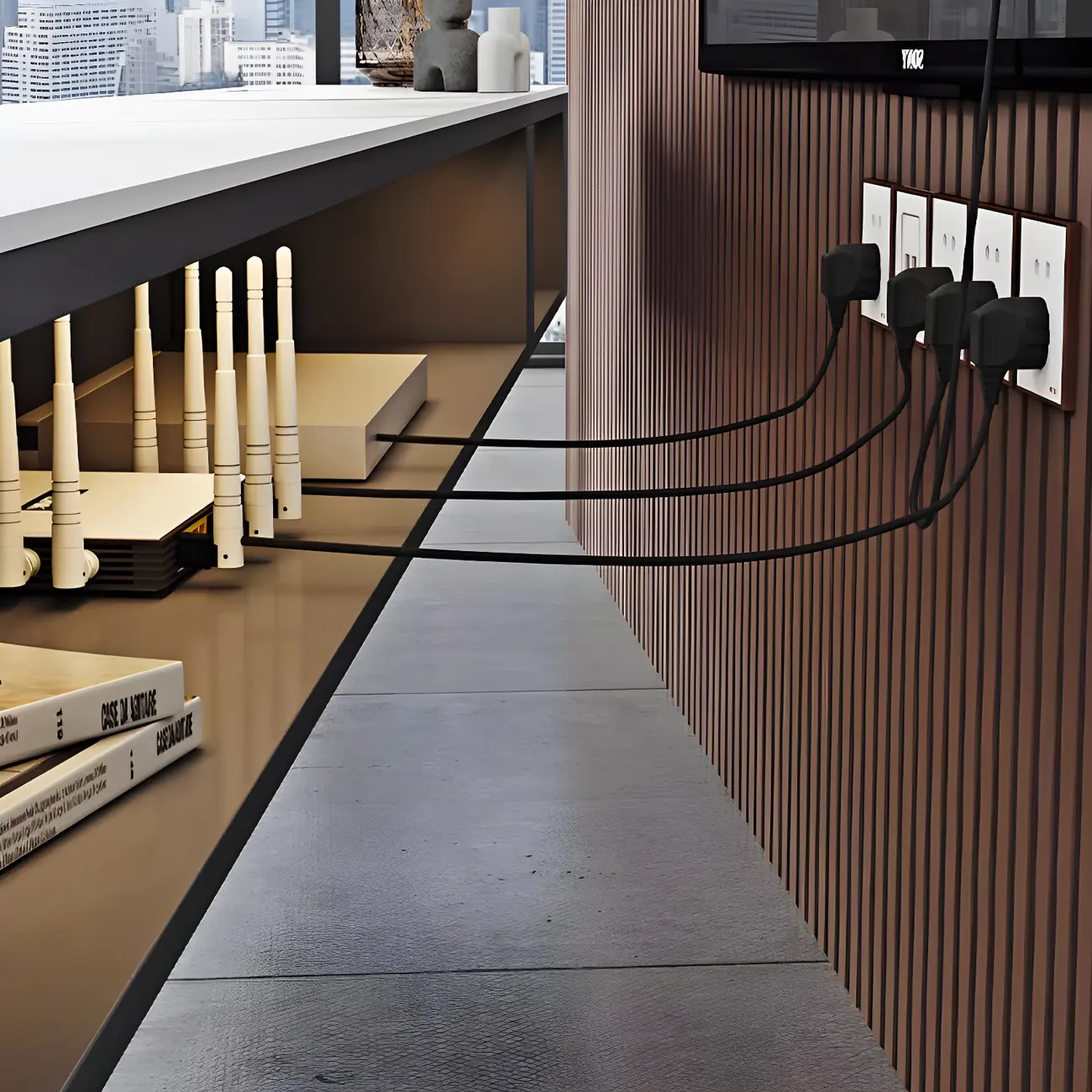 63 Grey Stone Floating Cable Management Drawers TV Stand