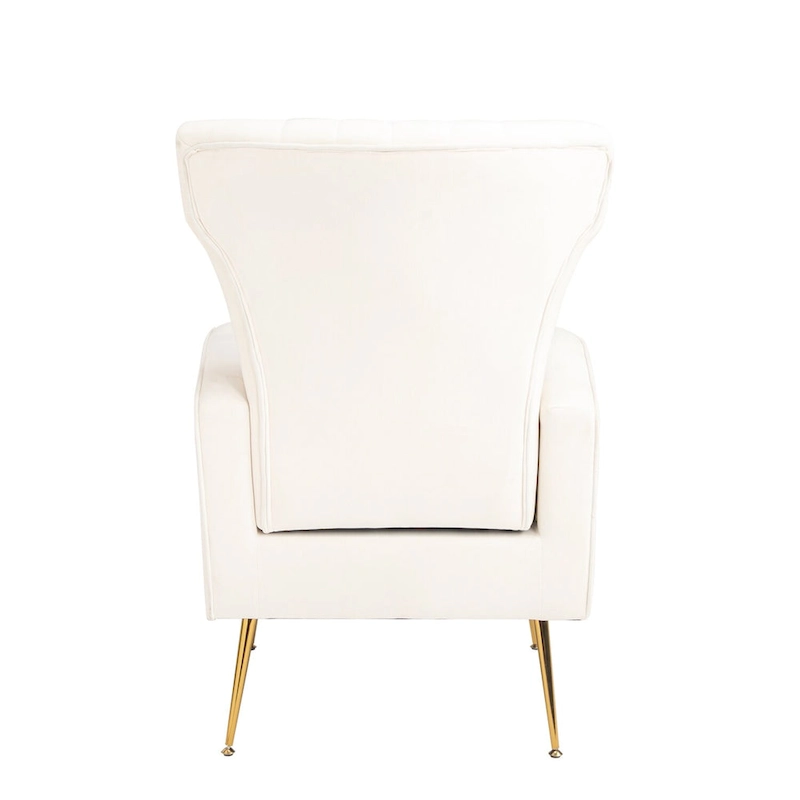 White 29.9 Wingback Arm Chair with Gold Legs