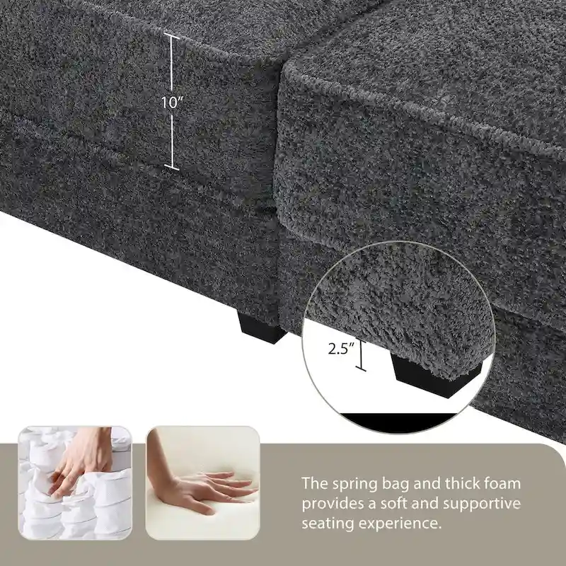 4 Seat Upholstered Free Combination Modular Convertible Sectional Sofa Bed Set, Deep-Seat,Ottoman,Grey