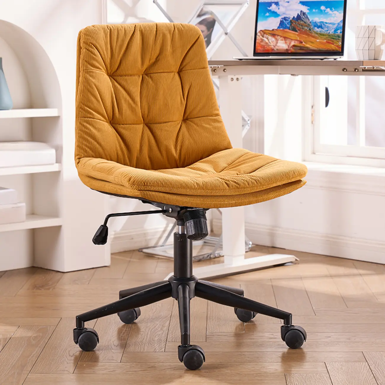 Modern Beige Leathaire Adjustable Swivel Office Chair