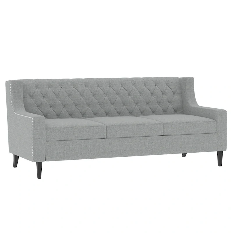 Grey 78.75 Polyester 3-Seater Sofa with Tufted Back and Cushions
