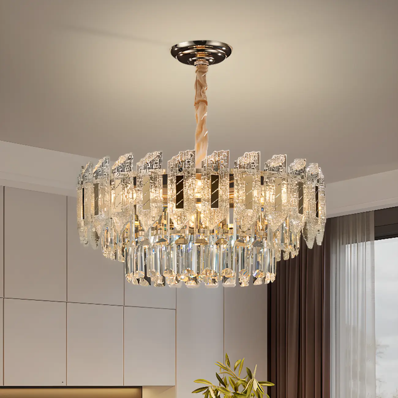 Luxurious 2 Tiers Round Gold Crystal Chandelier