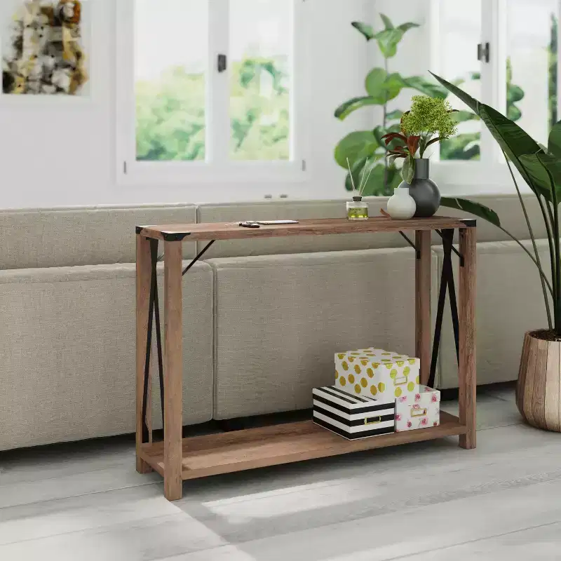 Engineered Wood Modern Farmhouse Entryway Console Table with Metal Accents