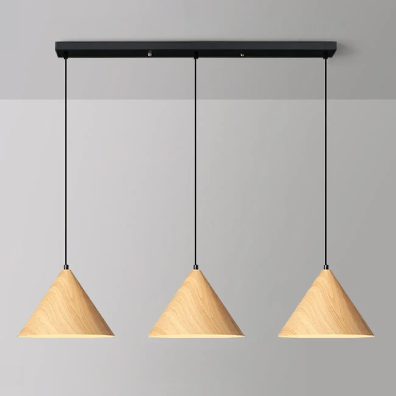 Modern Wood Color Cone Metal Island Pendant Light for Kitchen
