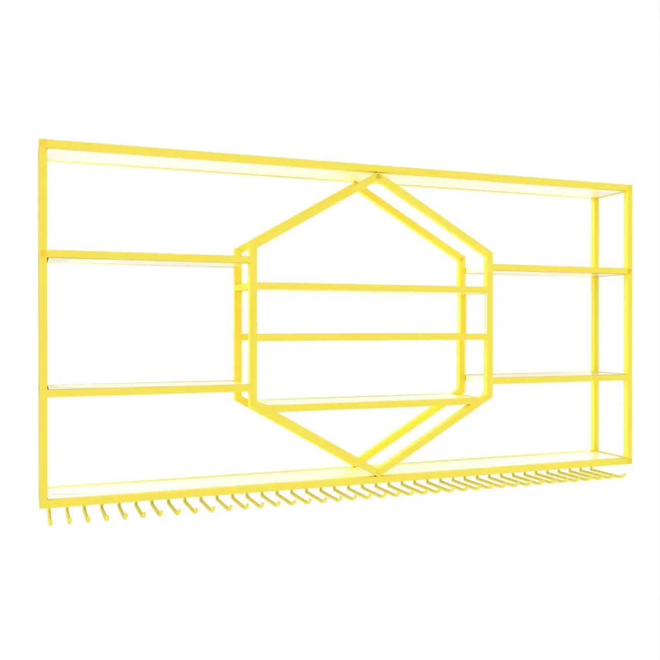 Geometric Metal Black Floating Wine Rack with Light