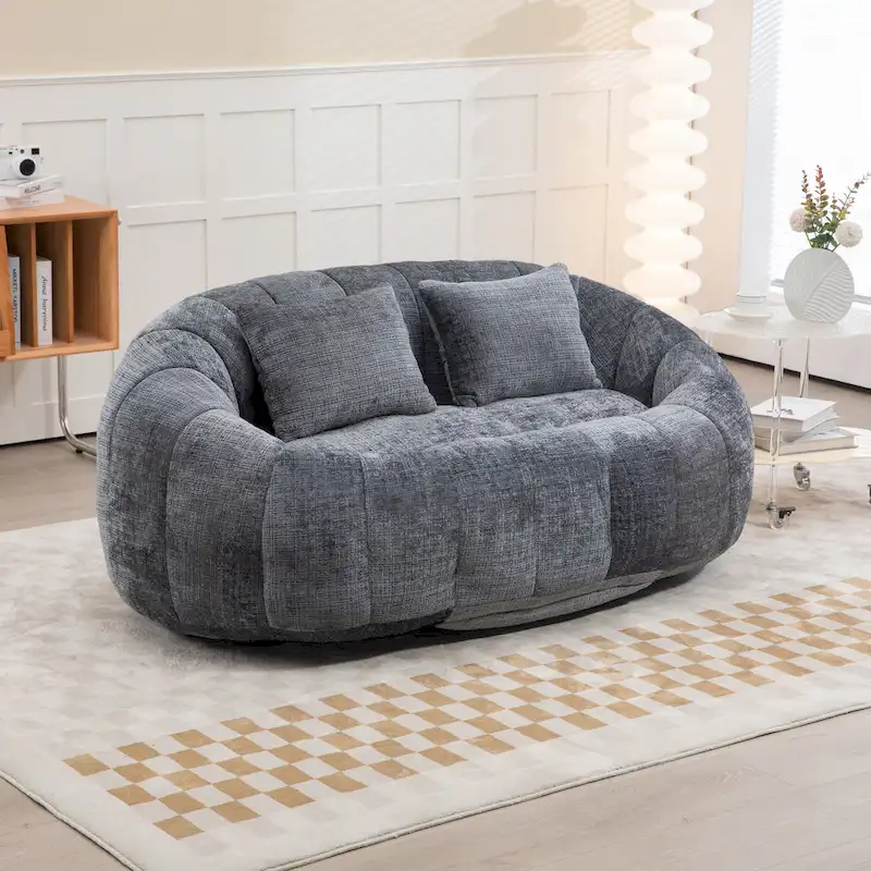 Gray Modern 59 Chenille Loveseat Chaise Lounge Chair