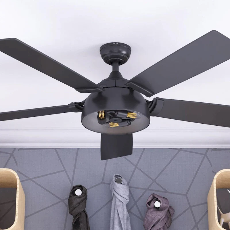52  Prominence Home Octavia Matte Black Industrial Style LED Ceiling Fan with Light, Remote Control