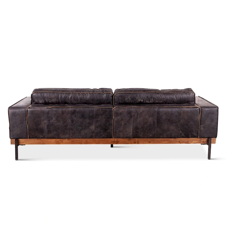 Chiavari Distressed Antique Ebony Leather Sofa