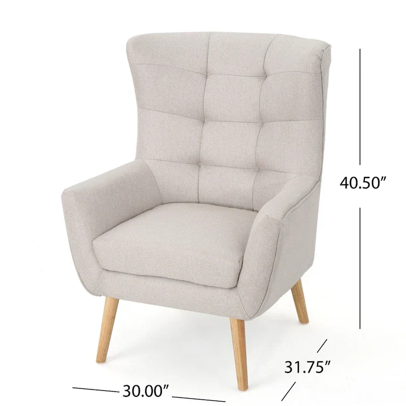 Modern 32.5 High Back Upholstered Button Tufted Wingback Chair with Rubber Wood Legs