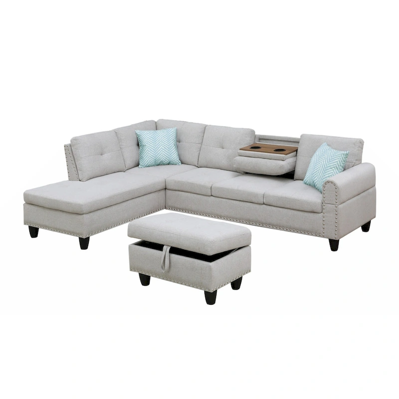 Alger 98  Wide Left Hand Facing Sofa & Chaise with Ottoman