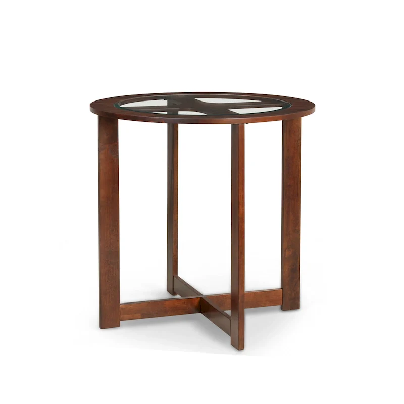 5 Piece Round Counter Height Dining Set in Solid Wood with Glass Table Top