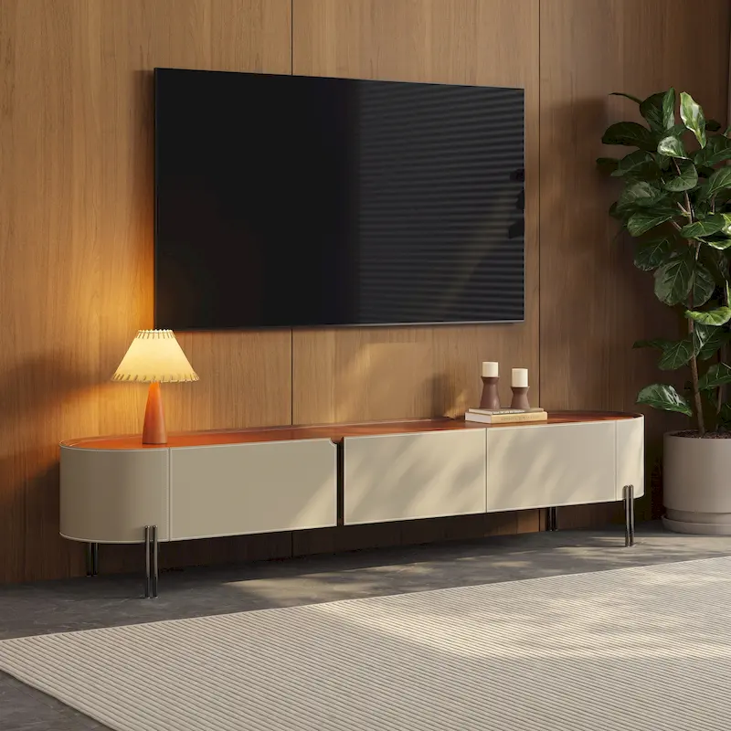 78.7 Leather TV Stand, Modern Entertainment Center with 3 Drawers