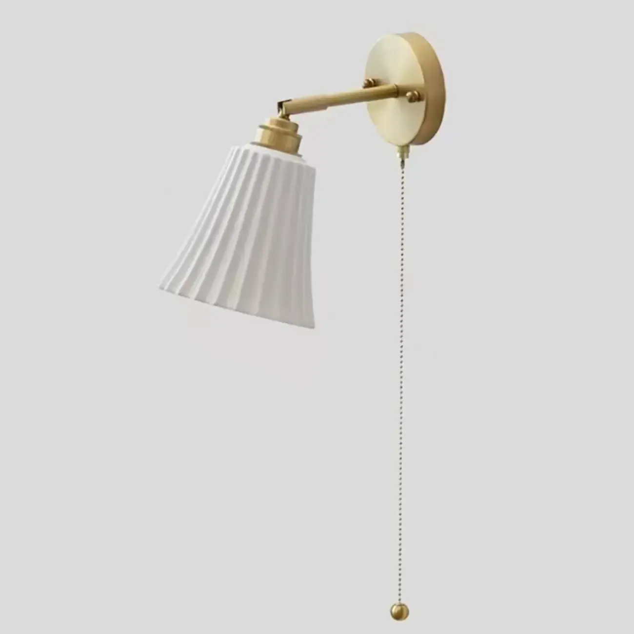 Modern White Wall Sconce with Ceramic Shade and Pull Chain