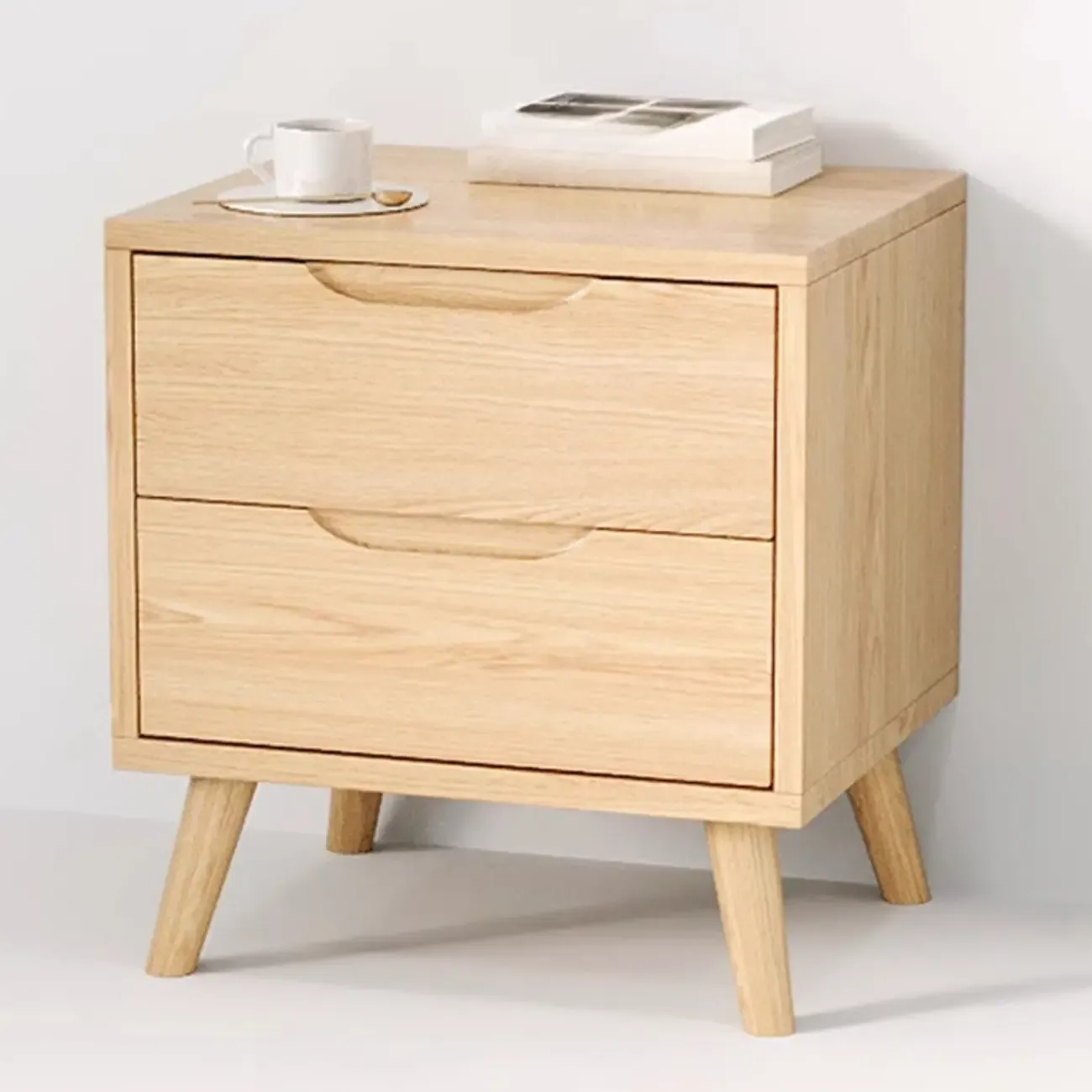 Traditional Wooden Nut-Brown Bedside Double Drawer Nightstand