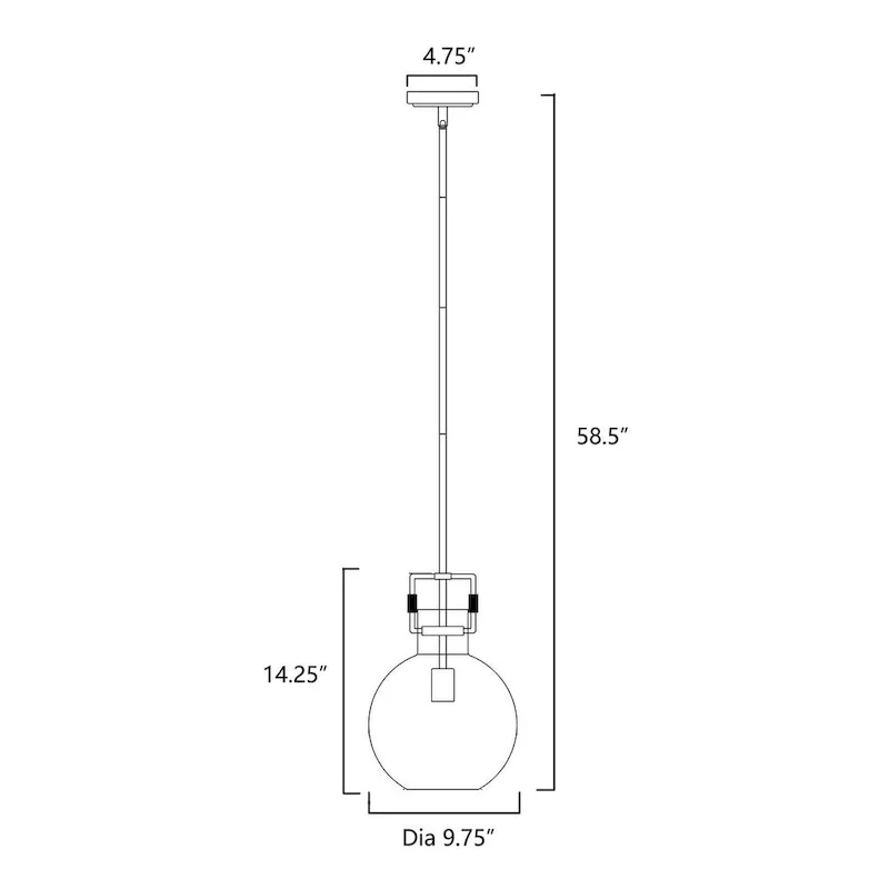 Black and Antique Gold 1-Light 10 Inch Globe Shaped Clear Glass Pendant