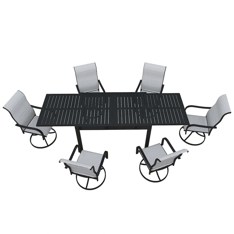 7 Piece Metal Frame Patio Dining Set, Aluminum Extendable Dining Table - N/A