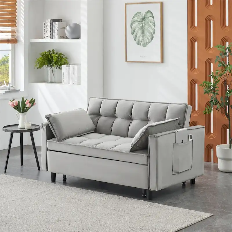 Velvet Loveseat with Reclining Backrest, Toss Pillows and Pockets