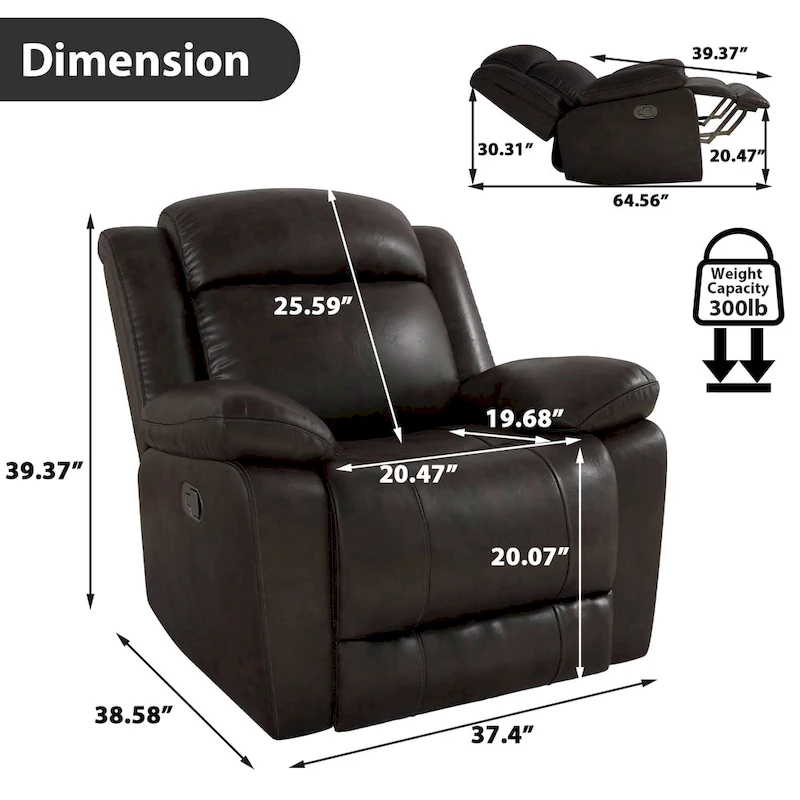 Manual Recliner Chair with Overstuffed Arm and Back