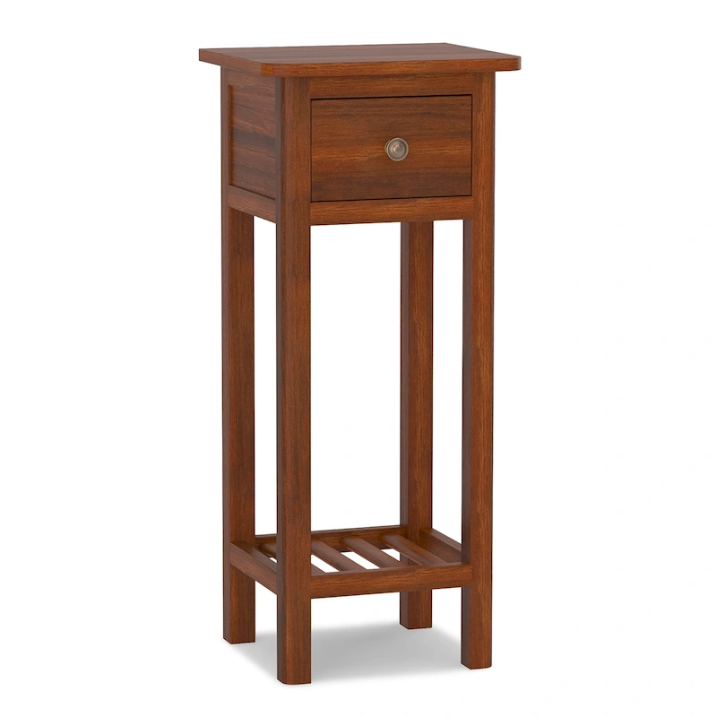 2 Tier Narrow Side Table Wood Slim End Table Nightstand with Drawer