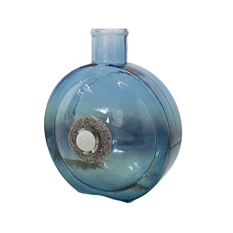 A&B Home Eliana Glass Vase with Iron and Stone Motif - Blue/Nickel