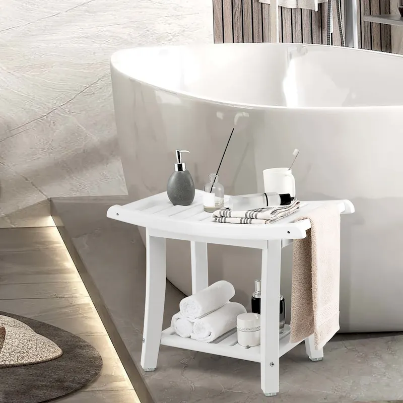 Gymax 2-tier Shower Bench Waterproof Spa Bath Shower Stool Heavy Duty