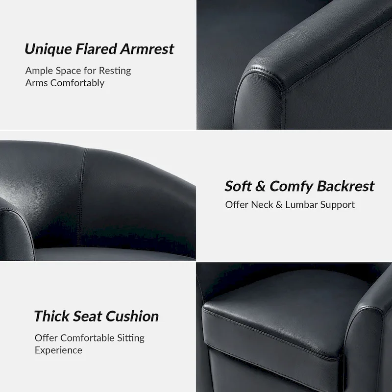 Althea Modern Genuine Leather Swivel Barrel Chair with Solid Wood Base By HULALA HOME