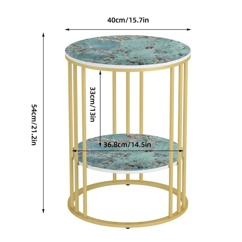 End Table 2-Tier Round Side Accent Table with Sintered Stone Tabletop - 15.7x15.7x21.3 inch